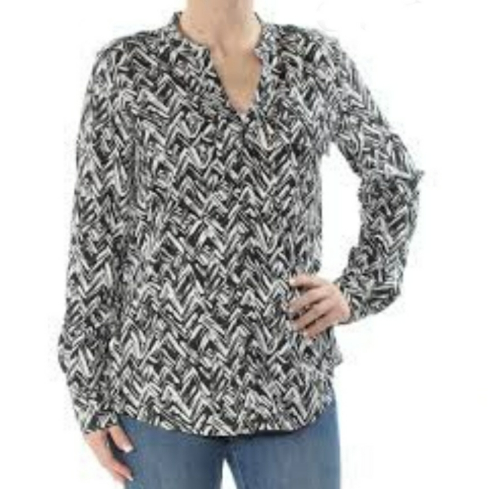 Calvin Klein Top Black Wite Button Up Pockets New